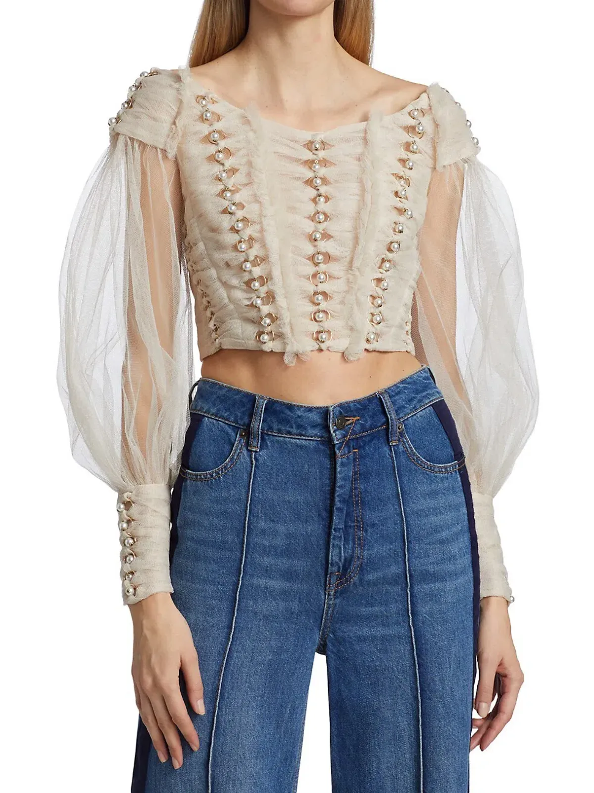 Zimmermann Rhythmic Chain Pearl Bodice Milk Size 0/Au 8 for rent on The Volte - main image