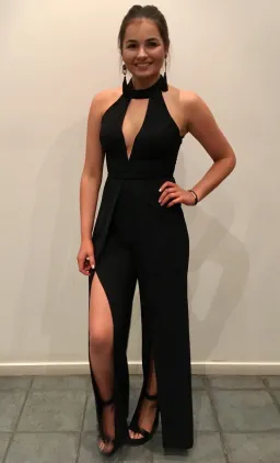 Seduce Plunge Neck Jumpsuit Black Size 8 for rent on The Volte - image 1
