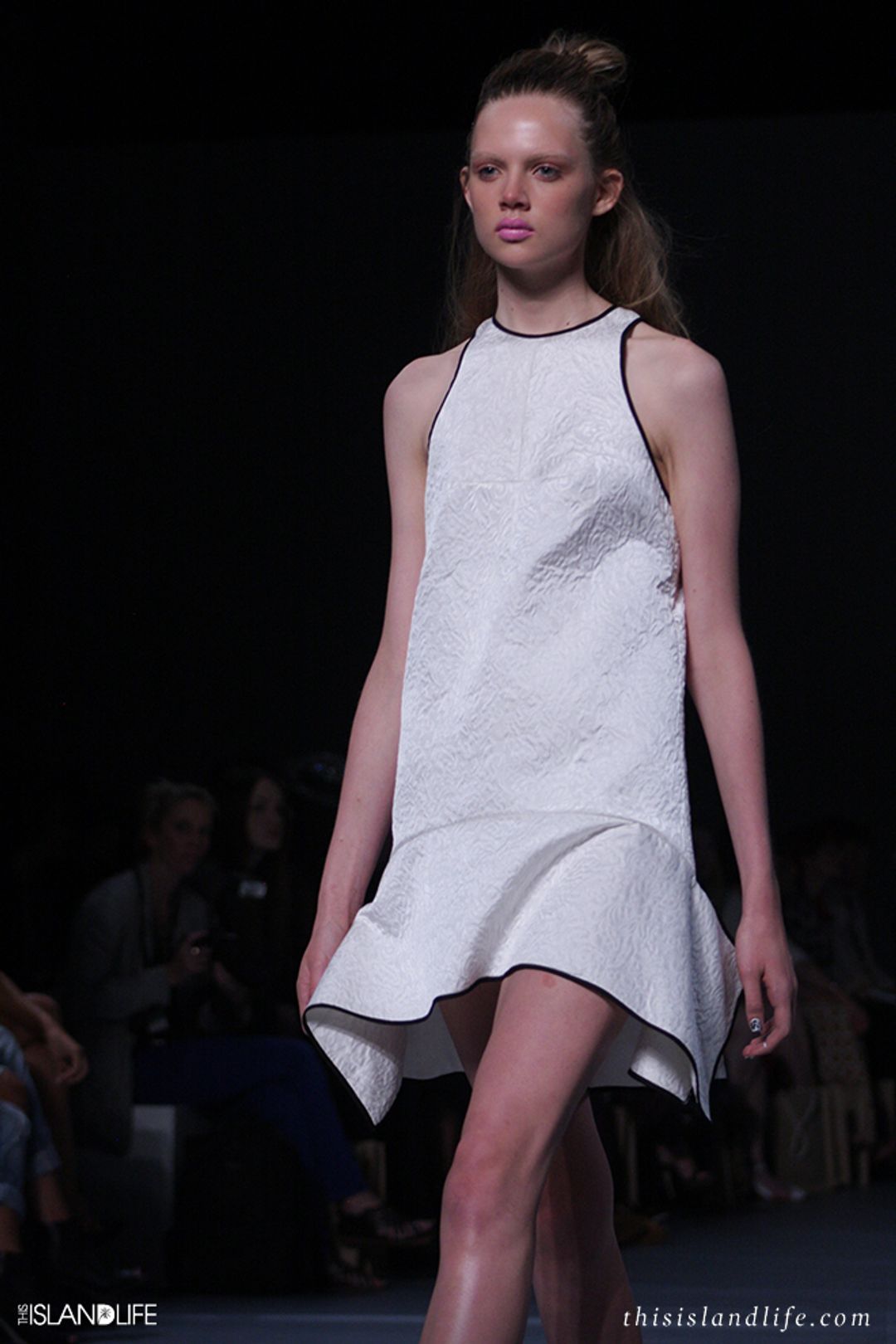 'Watson x Watson' White Baroque Textured Fabric with Black Trim Dress Size 8 for rent on The Volte - main image