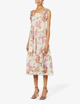 Zimmermann Pattie Floral Print Cotton Midi Dress Cream Floral Size 4 for rent on The Volte - image 2