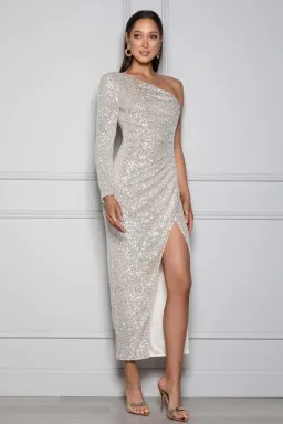 Elle Zeitoune Opal Dress in Champagne Silver Sequin Size 10 for rent on The Volte - image 2