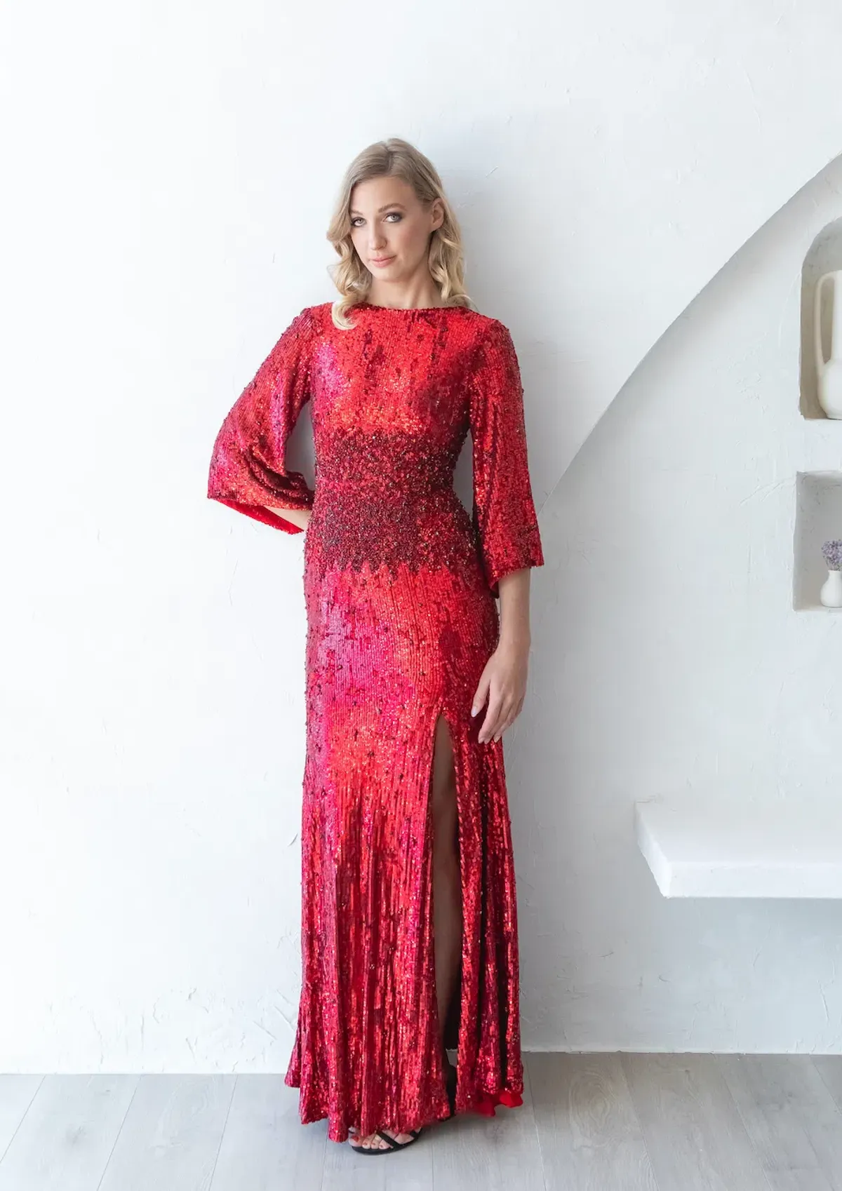 Rachel Gilbert Capella Sequin Gown Red Size AU 8  for rent on The Volte - main image