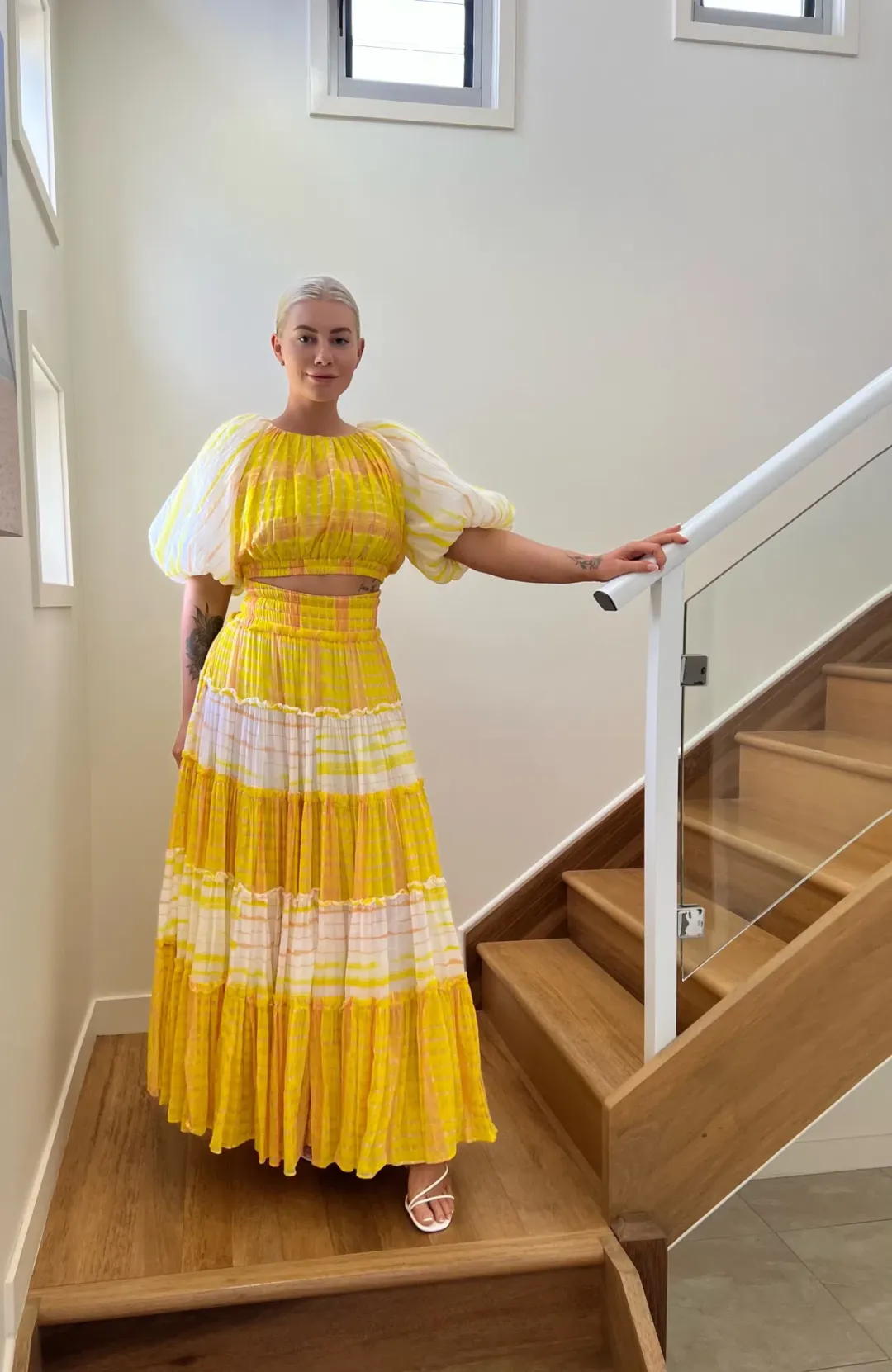 Aje Wilderness Cropped Top Size 8 and Maxi Skirt Size 10 Set Yellow Check for rent on The Volte - main image