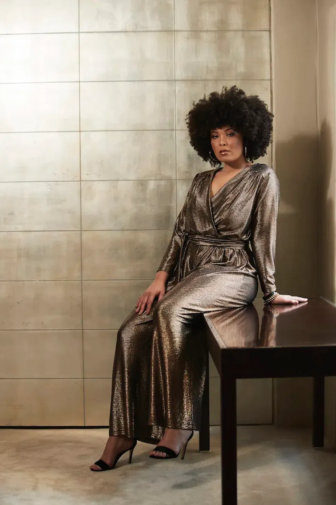 Embody Women Helena Jumpsuit Gold Metallic Size 12 for rent on The Volte - main image