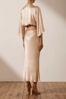 Shona Joy La Lune Tie Front Bias Midi Dress Gold Size 8 for rent on The Volte - image 3