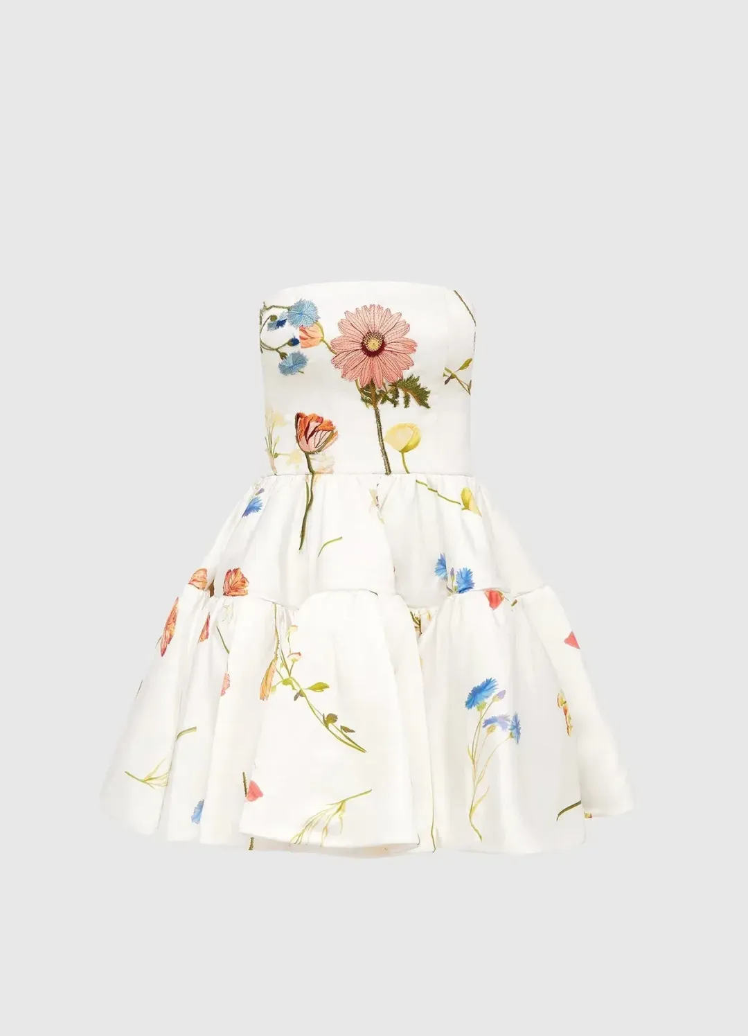 Leo Lin The Fields Embroidered Bustier Mini Dress White Floral Size 14  for rent on The Volte - main image