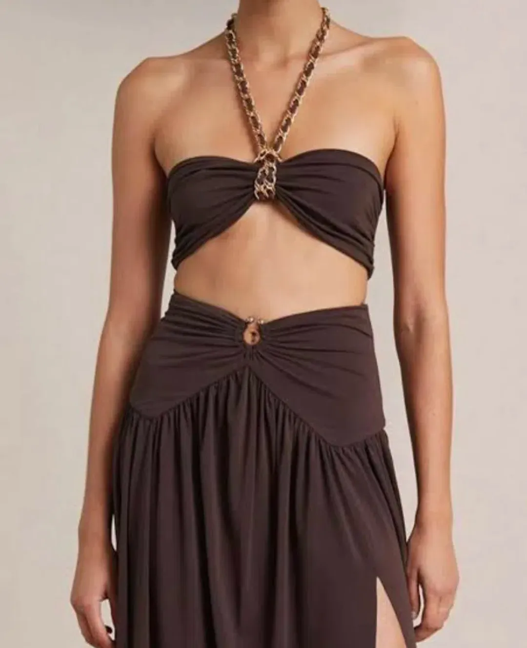 Bec & Bridge Joelene Chain Halterneck Crop Top Brown Size 6 for rent on The Volte - main image