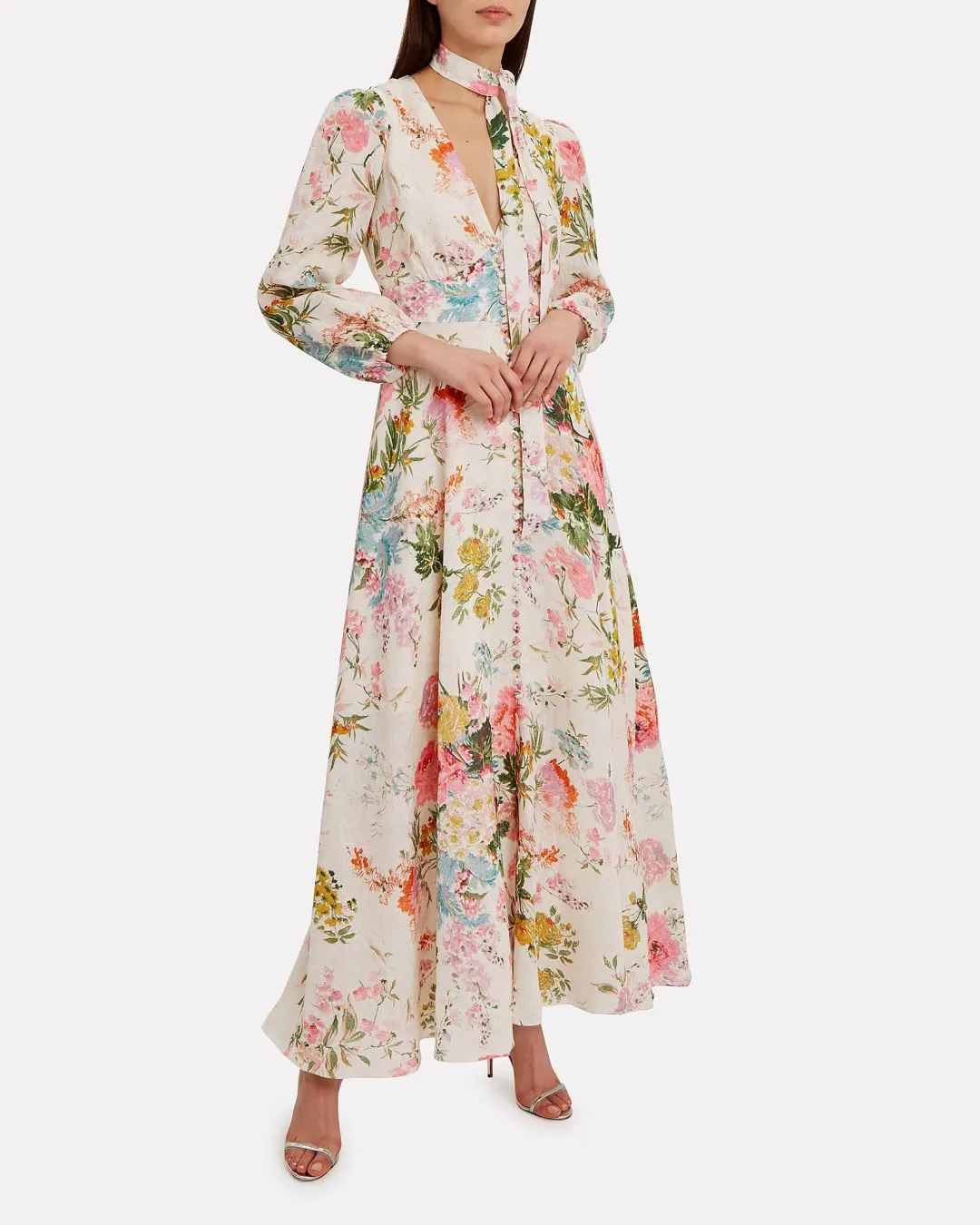 Zimmermann Heathers Plunge Long Maxi Dress Garden Floral Size 2 / AU 12   for rent on The Volte - main image