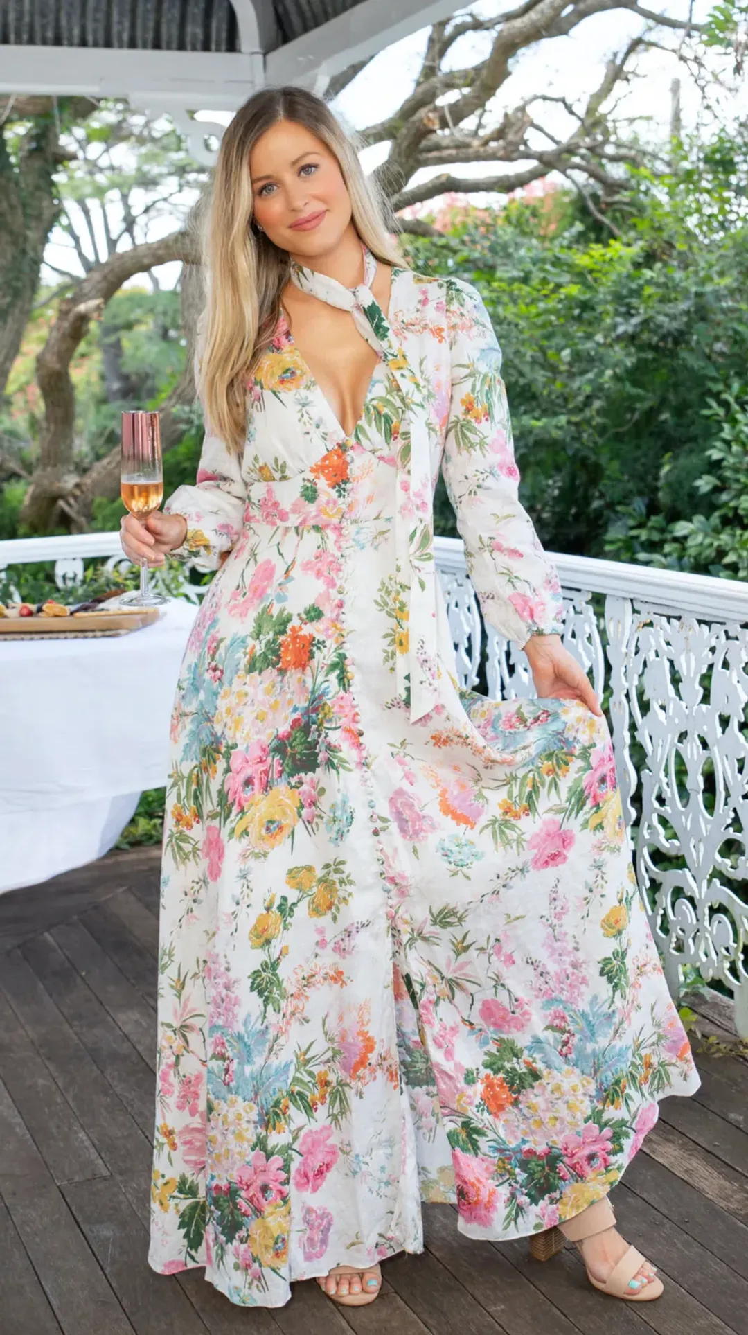 Zimmermann Heathers Plunge Long Maxi Dress Garden Floral Size 2 / AU 12   for rent on The Volte - main image