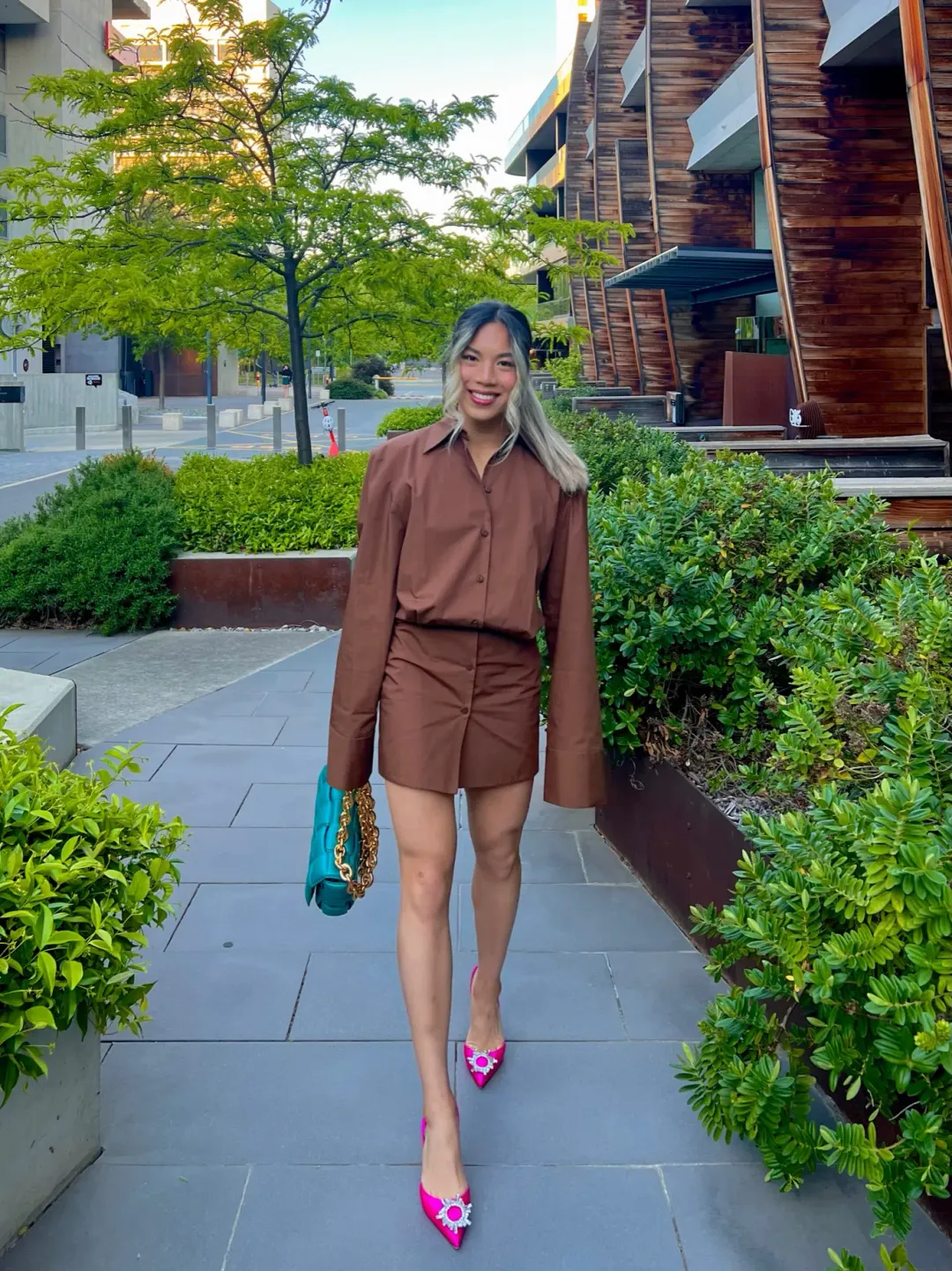 The Attico Margot Dress Brown Size 6 for rent on The Volte - main image