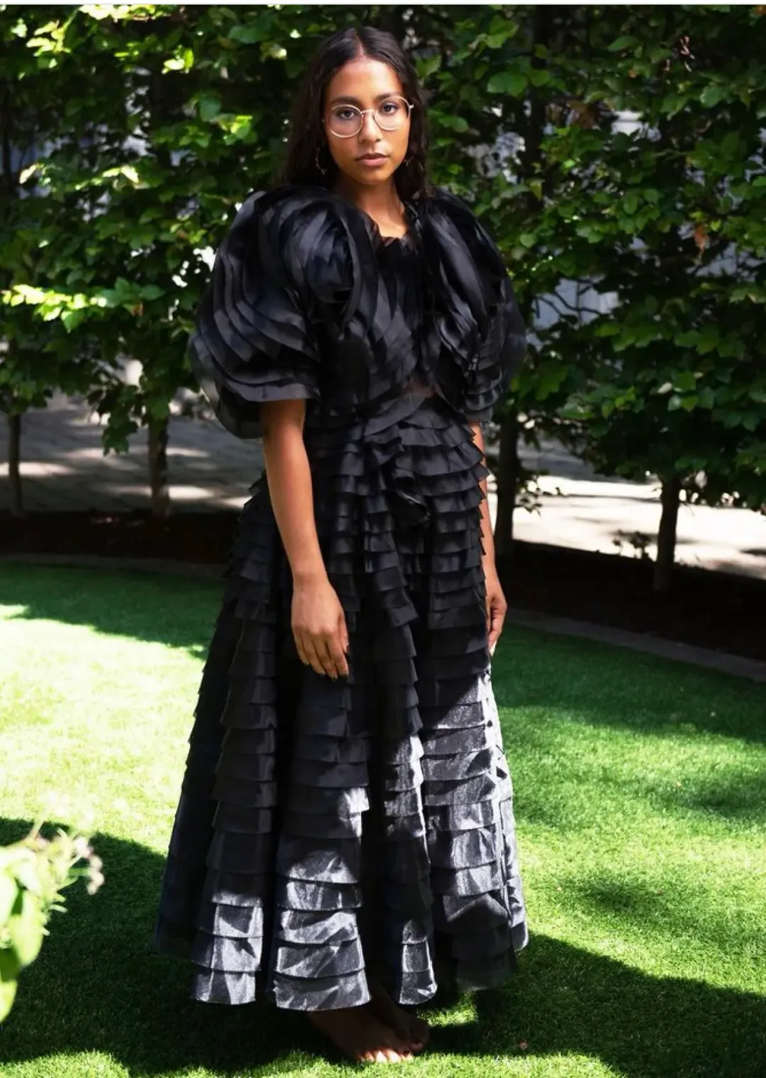 Aje Amour Ruffle Midi Dress Black Size 8 for rent on The Volte - main image