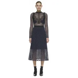 Self Portrait Star Repeat  Midi Dress Navy/Black Size 8 for rent on The Volte - image 1