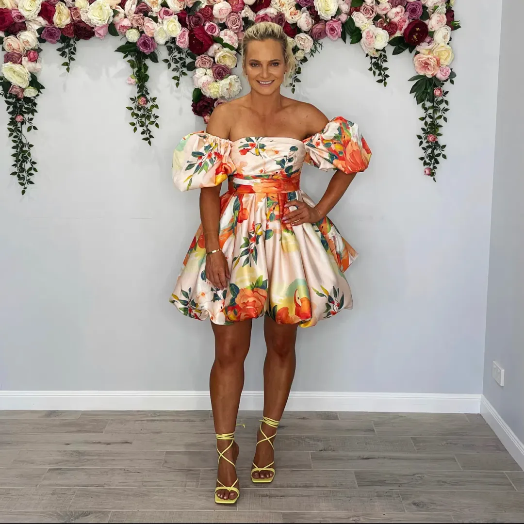 Leo Lin Florescence Bubble Mini Dress Blossom Sorbet Size 8 for rent on The Volte - main image