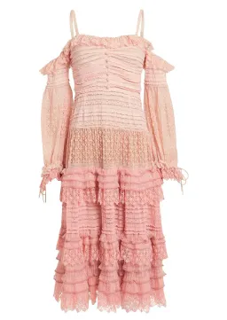 Jonathan Simkhai Lace Knit Off-The-Shoulder Dress Pink Size 6 for rent on The Volte - image 3