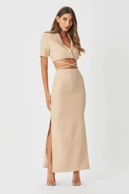 Bianca & Bridgett Amora Dress Sand Beige Size 8 for rent on The Volte - image 1