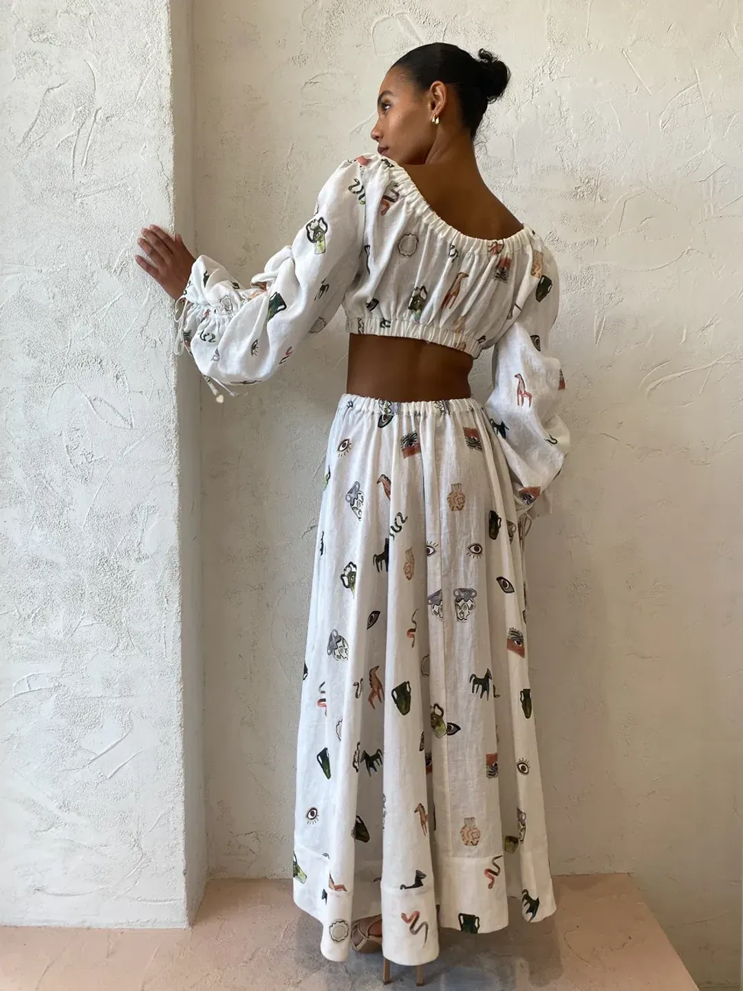 Alemais Hera Drawstring Top and Midi Skirt Set Ivory Size 8 for rent on The Volte - main image