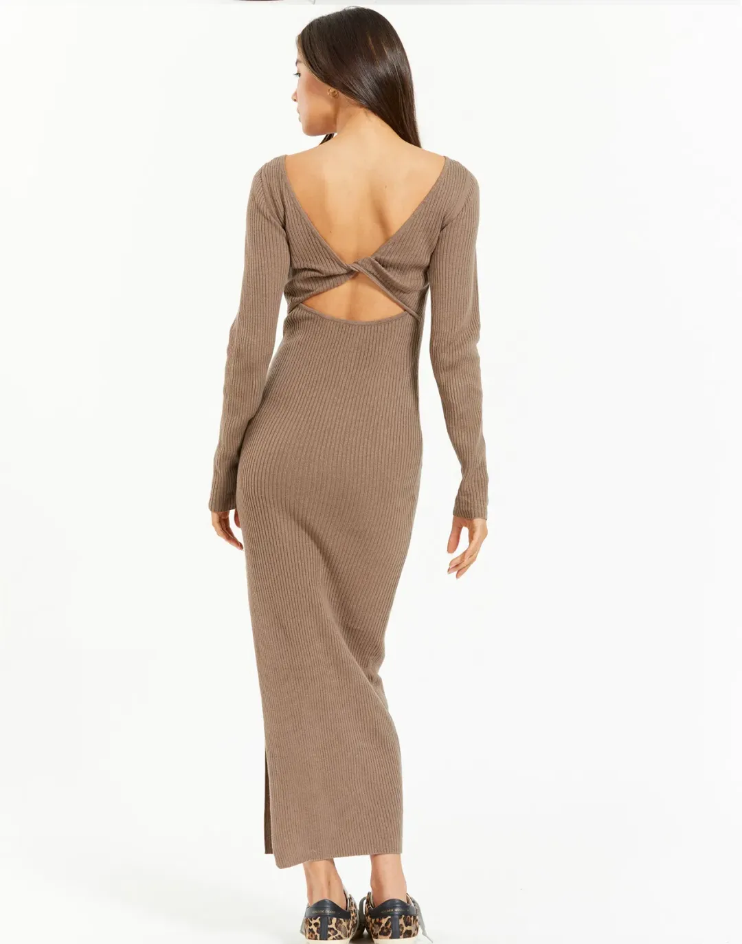 Bec and Bridge Riviera L/S Midi Dress Brown Size 6 for rent on The Volte - main image