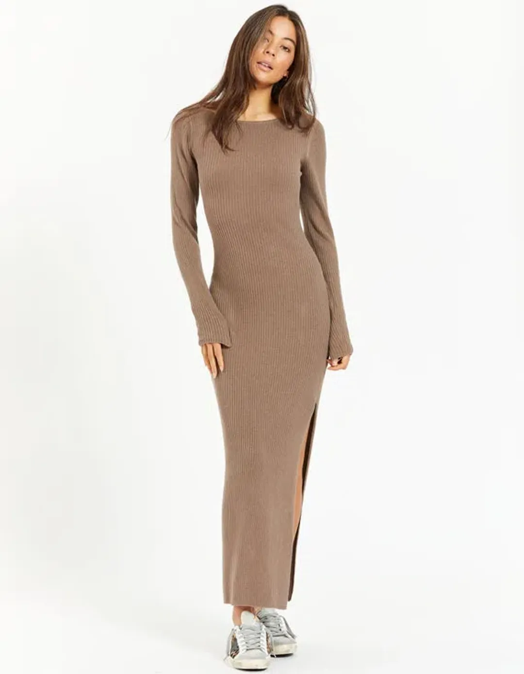 Bec and Bridge Riviera L/S Midi Dress Brown Size 6 for rent on The Volte - main image