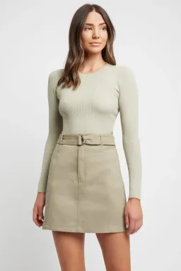 Kookai Dublin Belted D-Ring Skirt in Moss Gray Green Size 10 for rent on The Volte - image 1