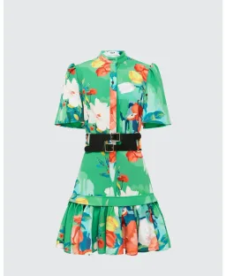 Leo Lin Florescence Shirt Mini Dress  Lily Pad Green Size 6 for rent on The Volte - image 1