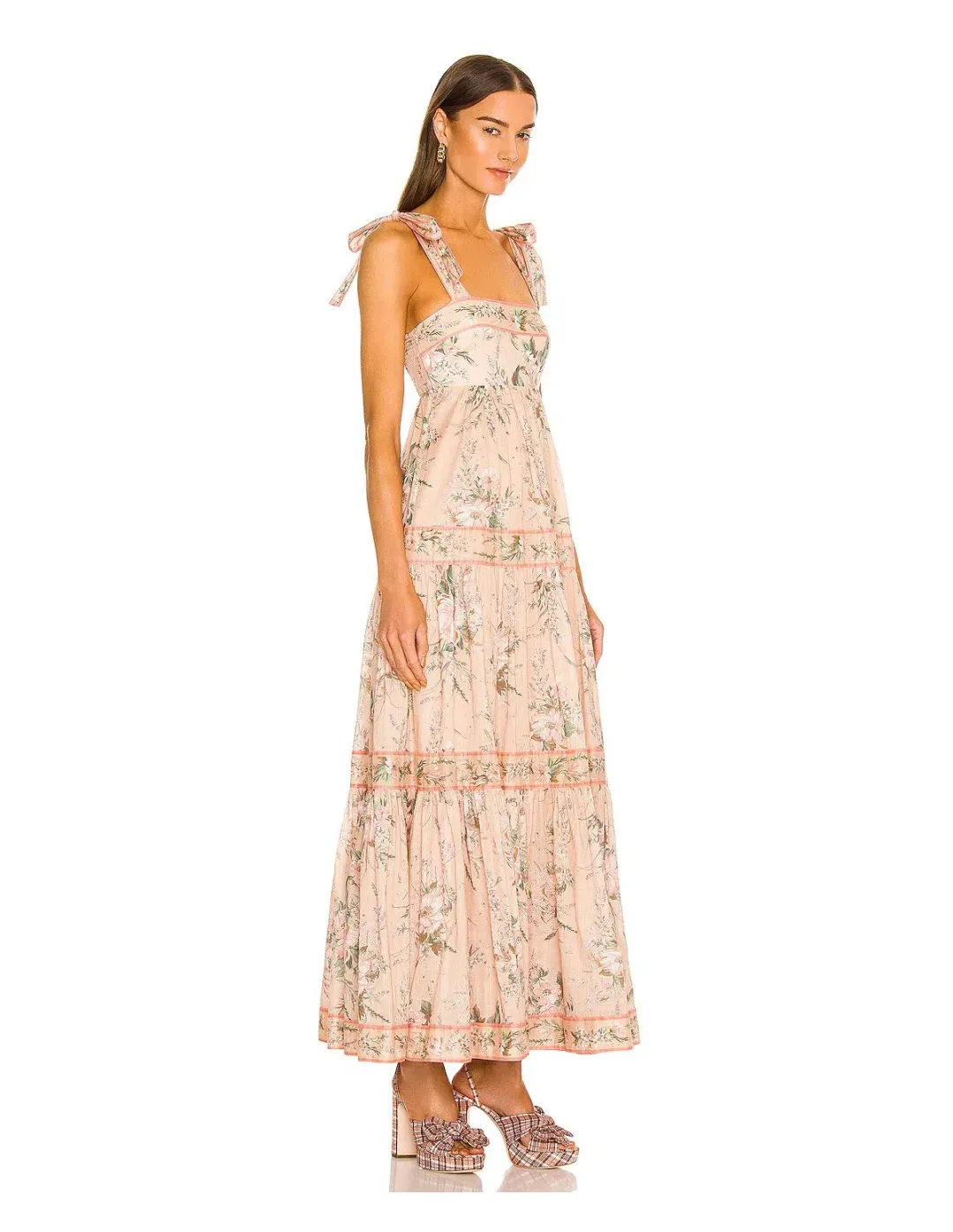 Zimmermann Moonshine Floral Tie Shoulder Maxi Dress Cream Print Size 1/Au 10  for rent on The Volte - main image
