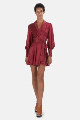 Zimmermann Silk Wrap Mini Dress Burgundy Size 0/ Au 8 for rent on The Volte - image 1