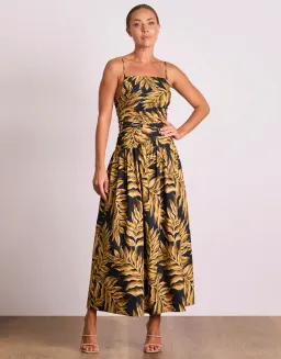 Pasduchas Elody Rouche Midi Dress Black Print Size 8 for rent on The Volte - image 1