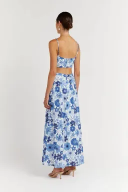 Dissh Lori Bloom Linen Curve Crop Top and Skirt Set Blue Size 8 for rent on The Volte - image 3