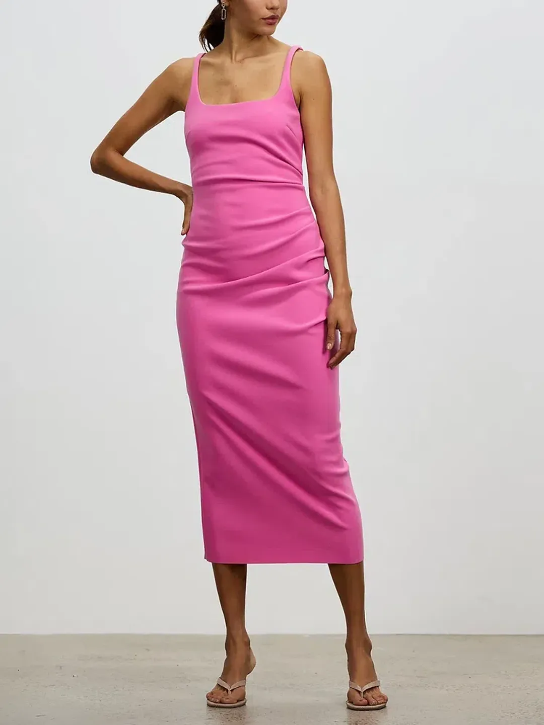 Bec & Bridge Karina Tuck Midi Dress In Bright Fuschia Size 8 for rent on The Volte - main image
