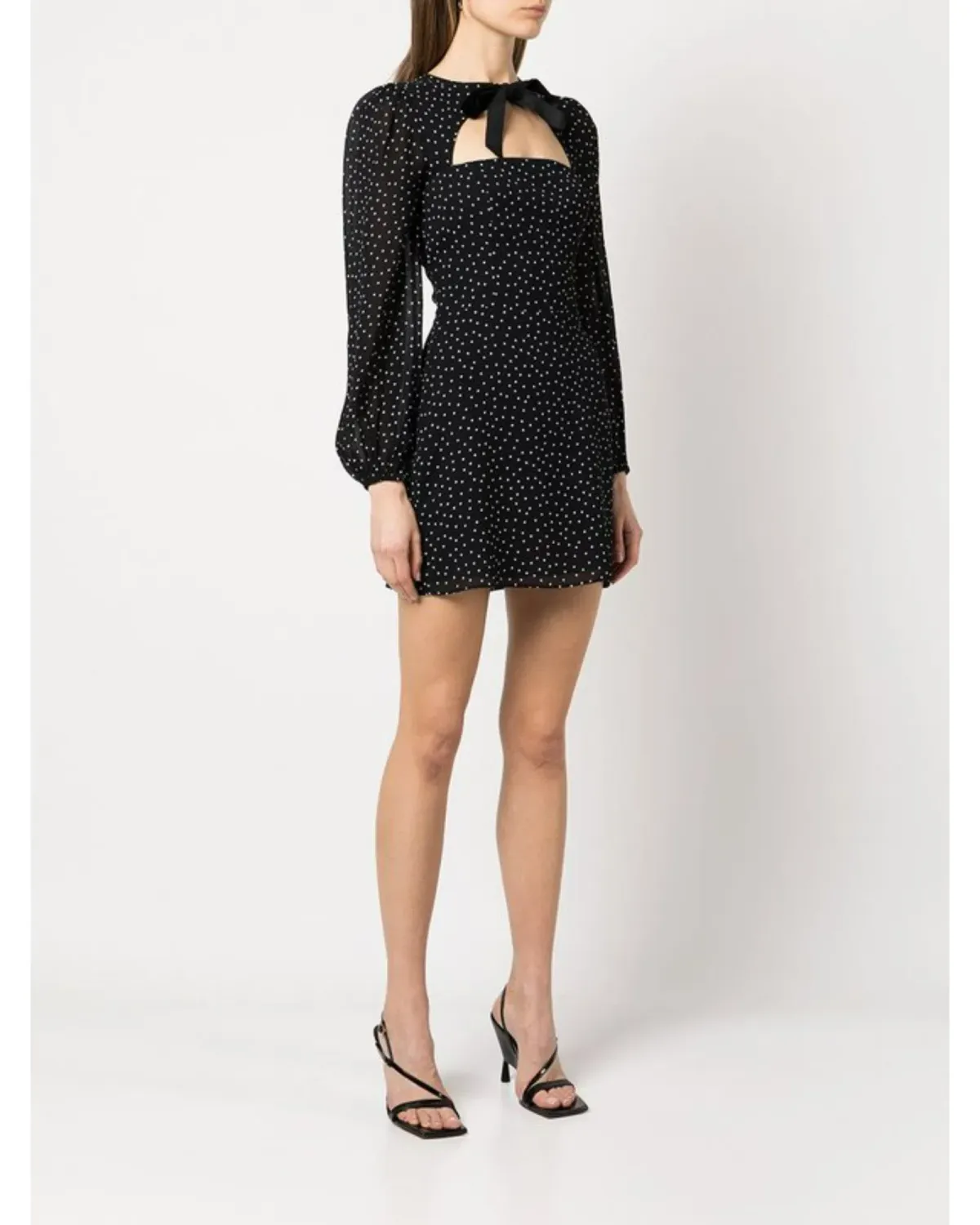 Reformation Terri Polka Dot Mini Dress Black Size AU 6  for rent on The Volte - main image