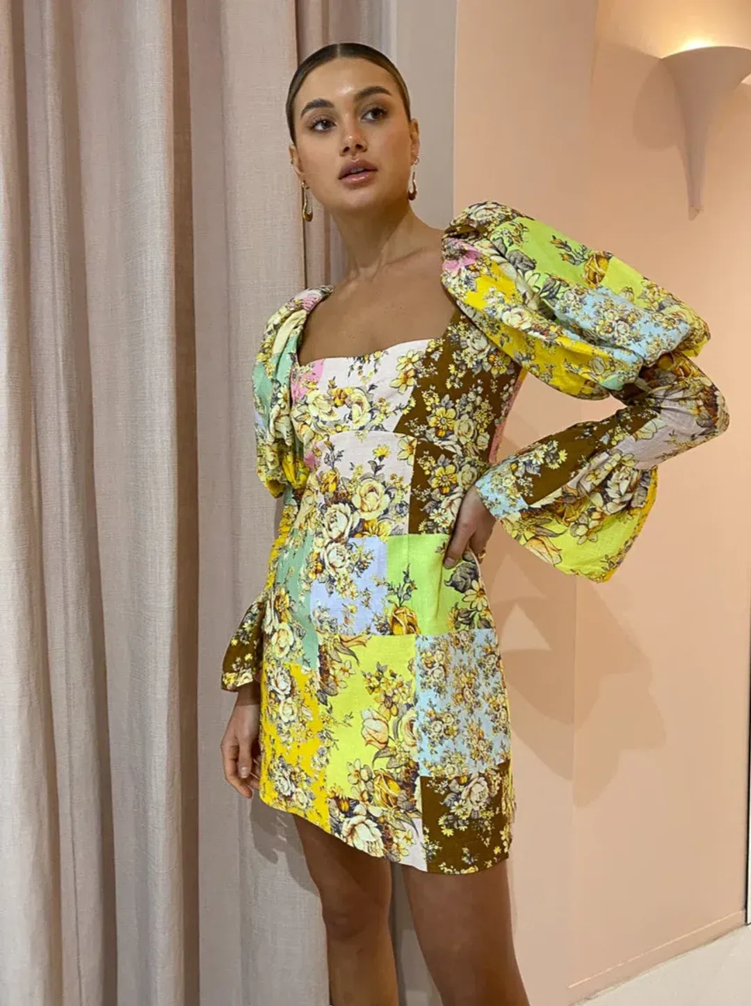 Alemais Matilde Puff Sleeve Mini Dress Print Size 10 for rent on The Volte - main image