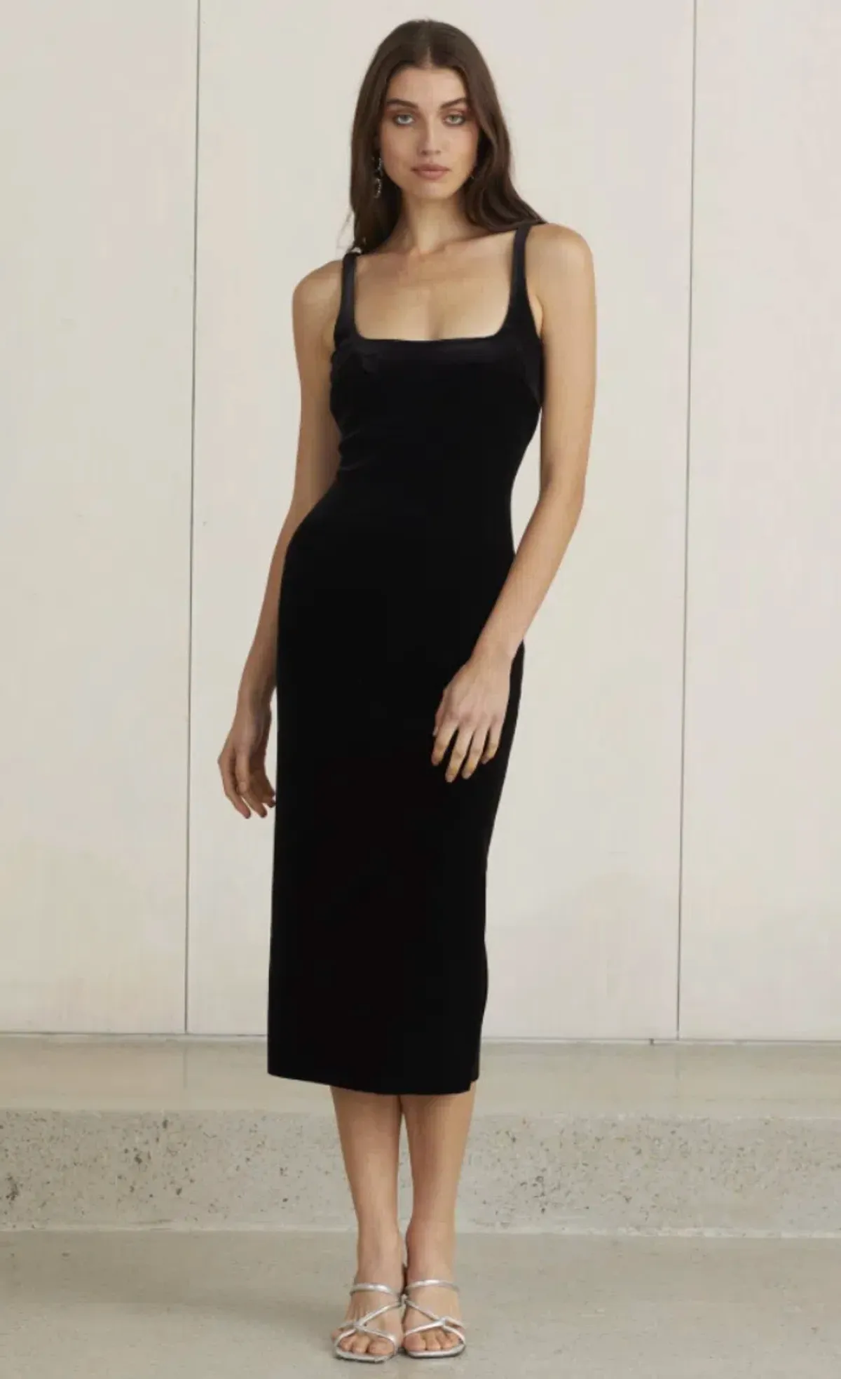 Bec & Bridge Velours Midi Dress Black Size 10  for rent on The Volte - main image