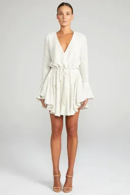 Shona Joy Aimee Frill Cuff Mini Dress Silver White Size XS/ Au 6 for rent on The Volte - image 1