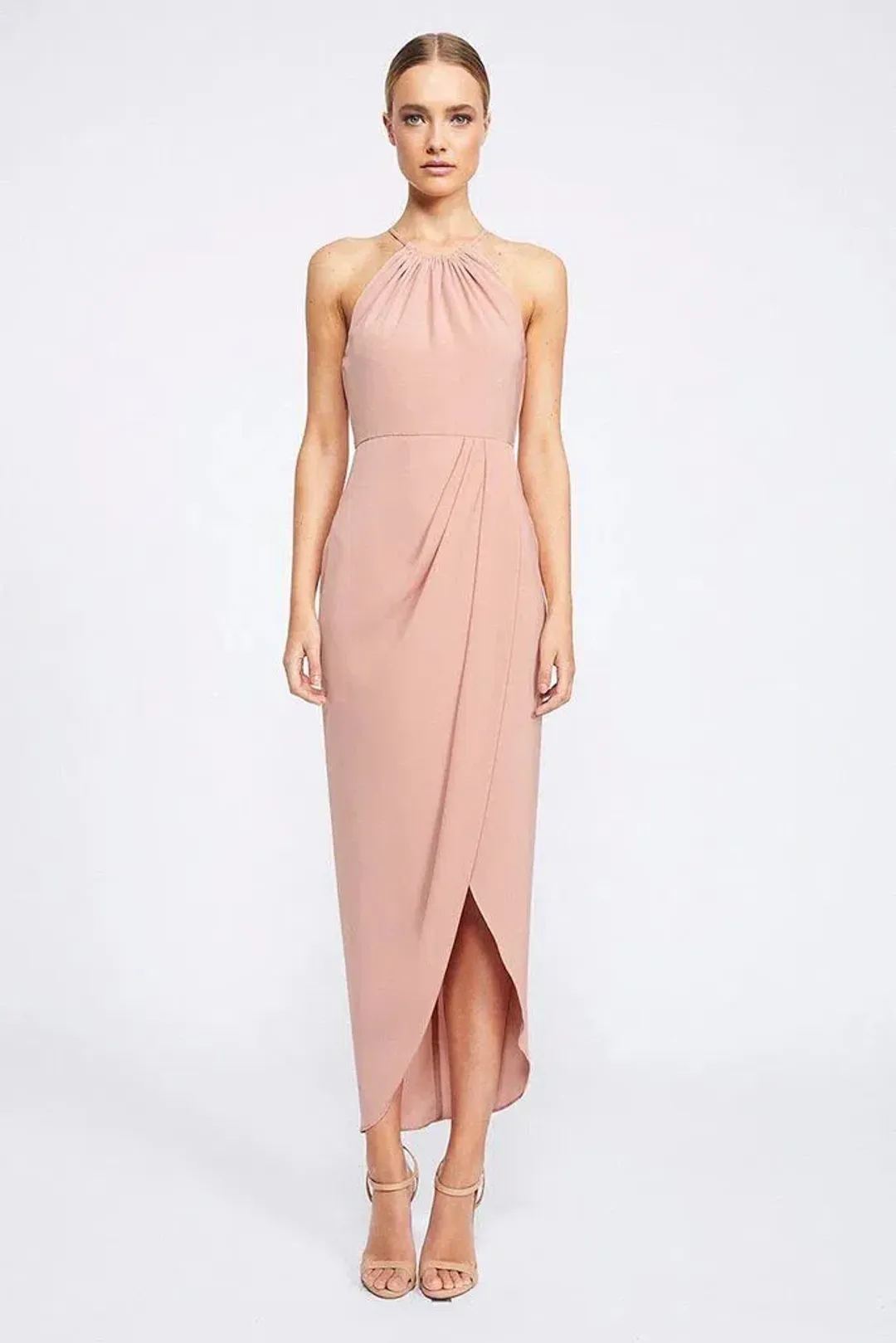 Shona Joy The Annalise  High Neck Ruched Dress Dusty Pink Size 6 for rent on The Volte - main image