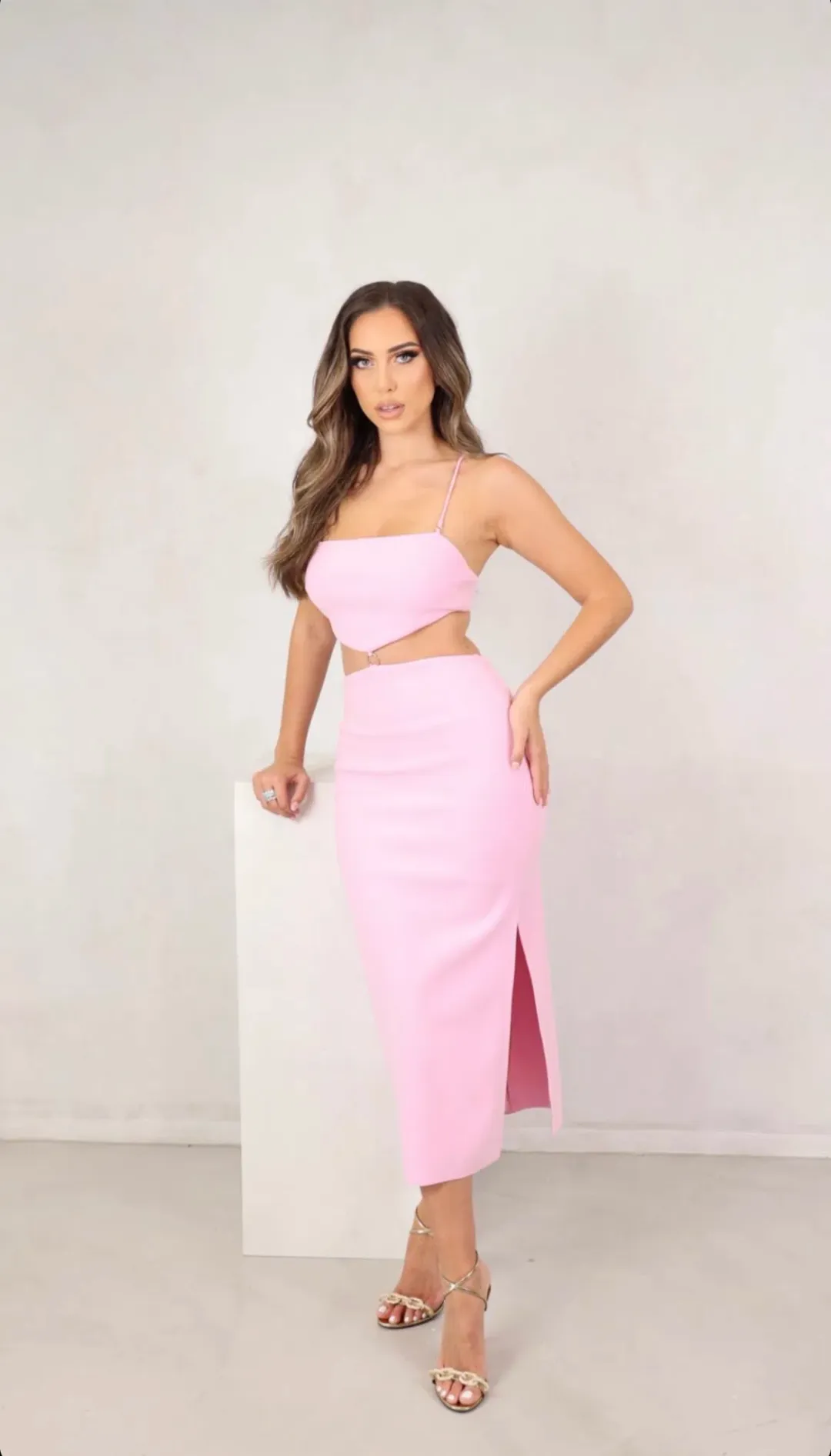 Bec & Bridge Alba Cut Out Midi Dress Pink Size 8 for rent on The Volte - main image