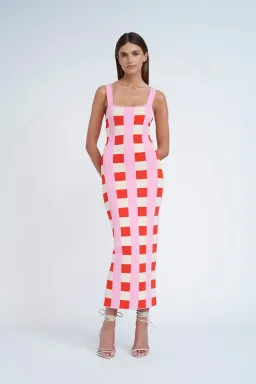 By Johnny Cora Check Knit Midi Dress Multi Size 6 for rent on The Volte - image 1