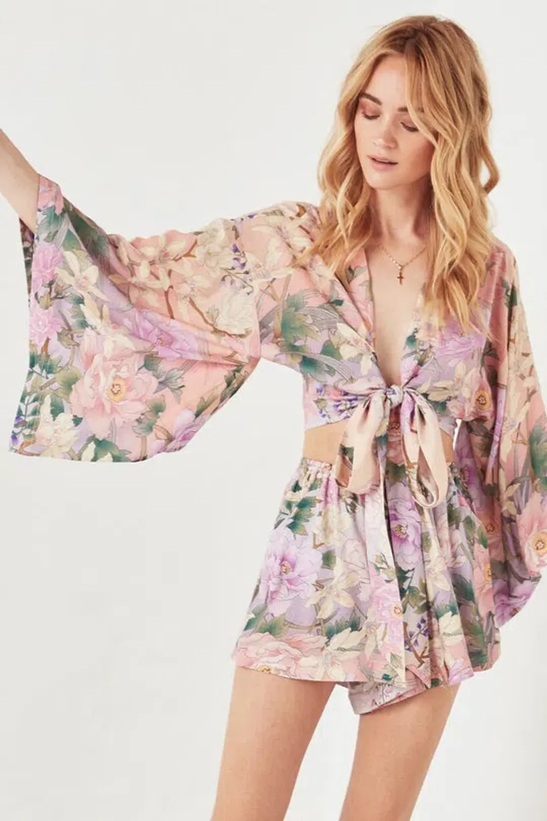 Spell Lily Kimono Top Size L and Flutter Shorts Size XL Set Print for rent on The Volte - main image