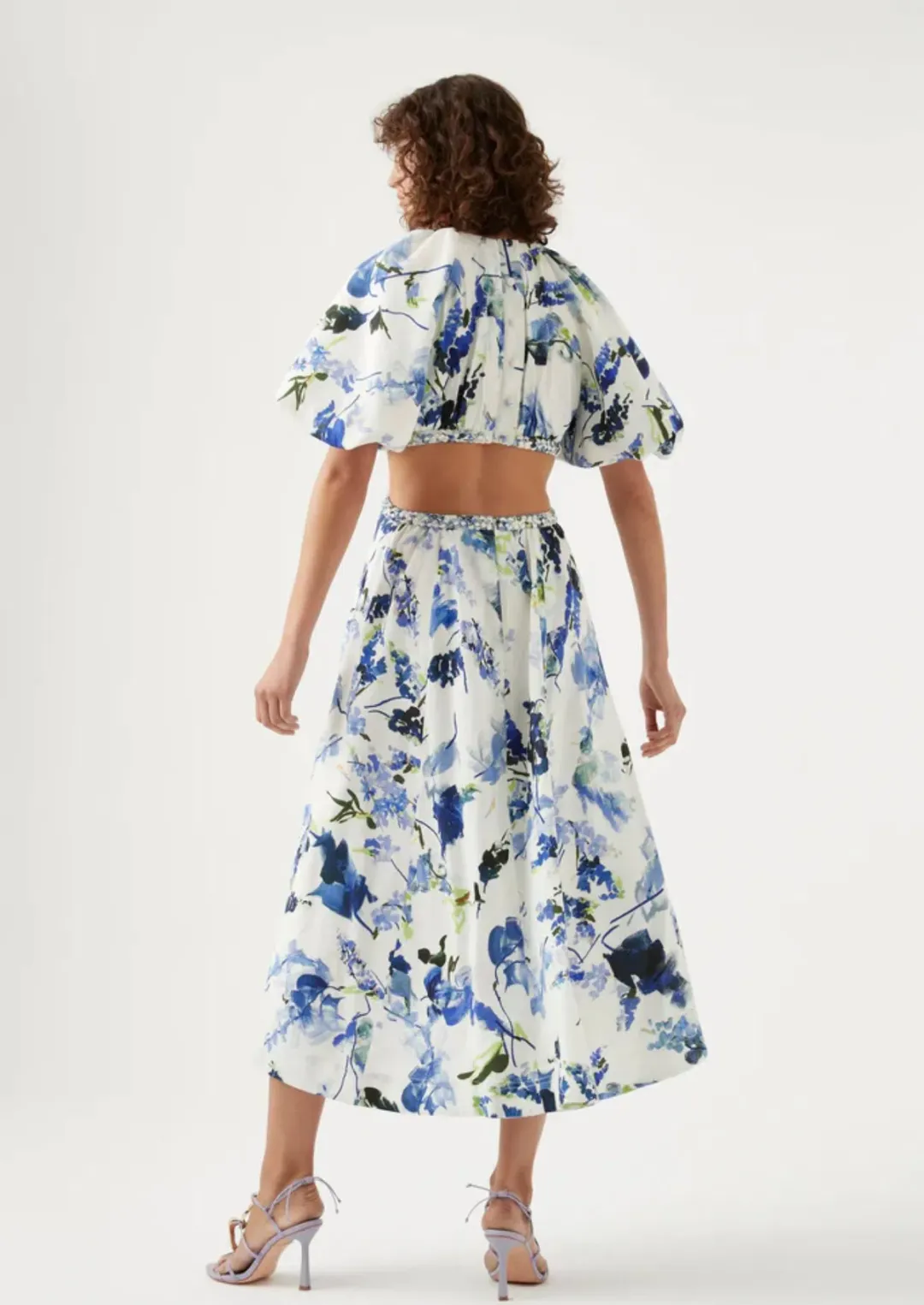 Aje Capucine Puff Sleeve Midi Dress Lavenders of Provence Print Size 8 for rent on The Volte - main image