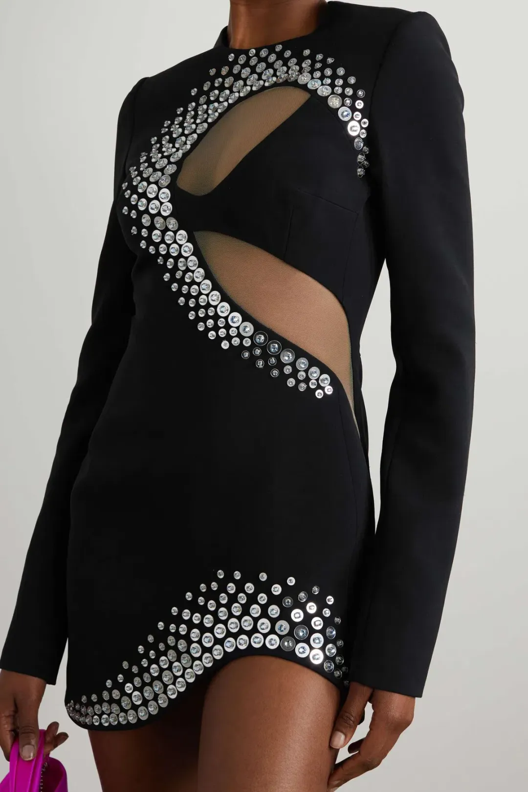 David Koma Embellished Tulle Paneled Cady Mini Dress Black Size 8 for rent on The Volte - main image