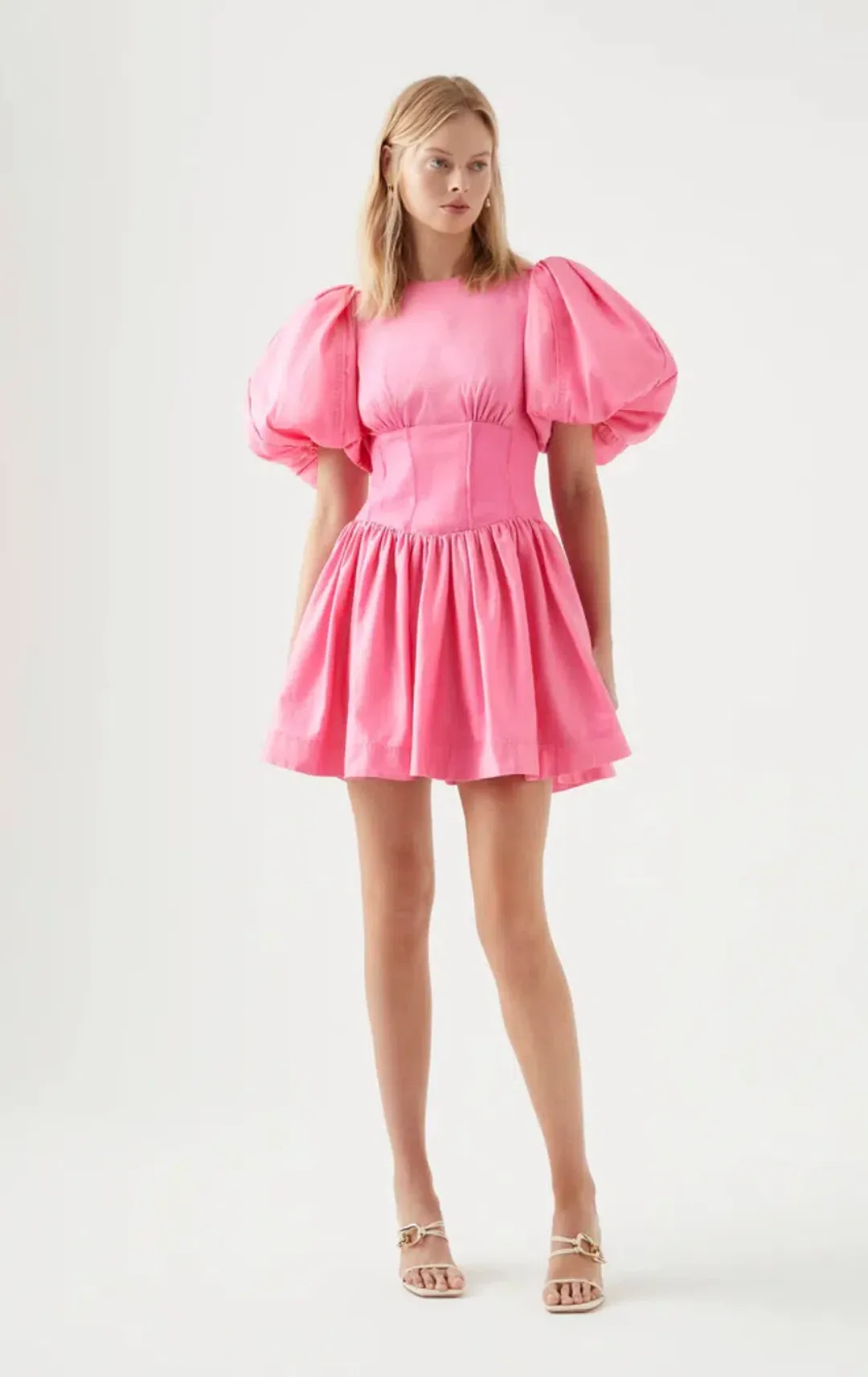 Aje Gianna Puff Sleeve Mini Dress Pink Size AU 12 for rent on The Volte - main image