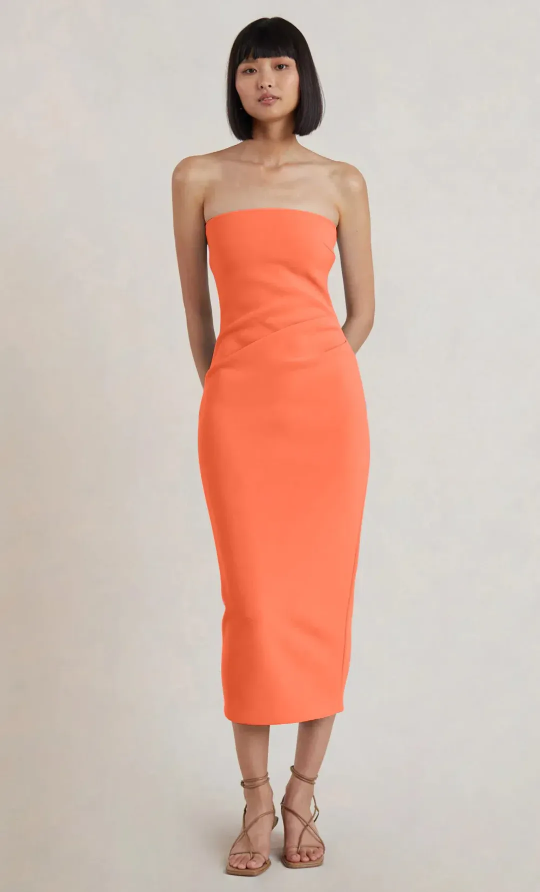 Bec & Bridge Karina Strapless Midi Dress Orange Size 10 for rent on The Volte - main image