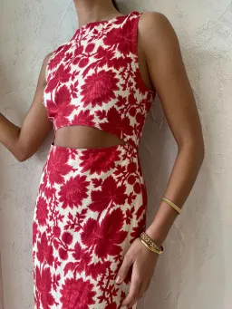 Sir the Label Cinta Cut Out Midi Dress Print Red Size AU 6 for rent on The Volte - image 2