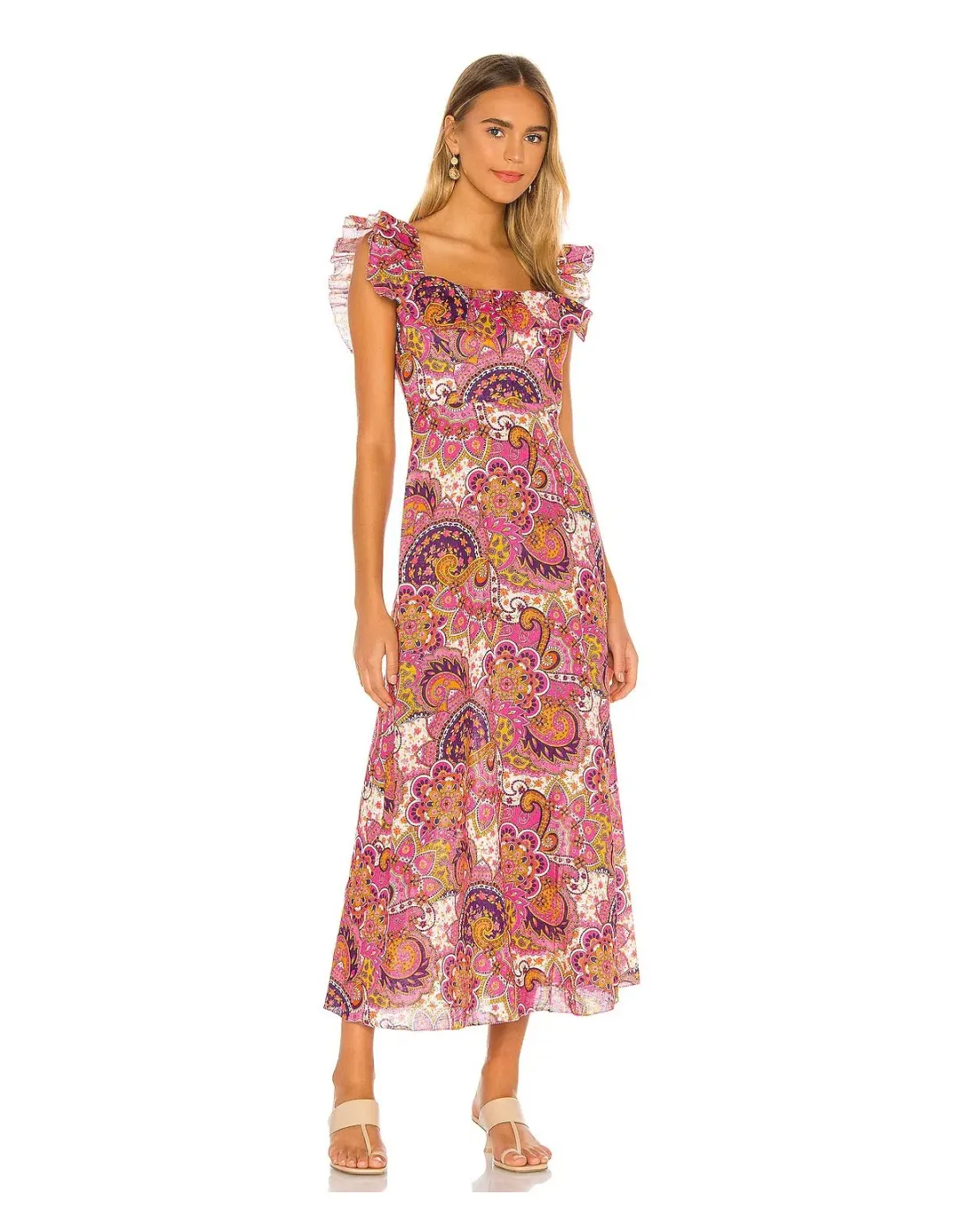 Zimmermann Fiesta Ruffle Midi Dress Print Size 12 for rent on The Volte - main image