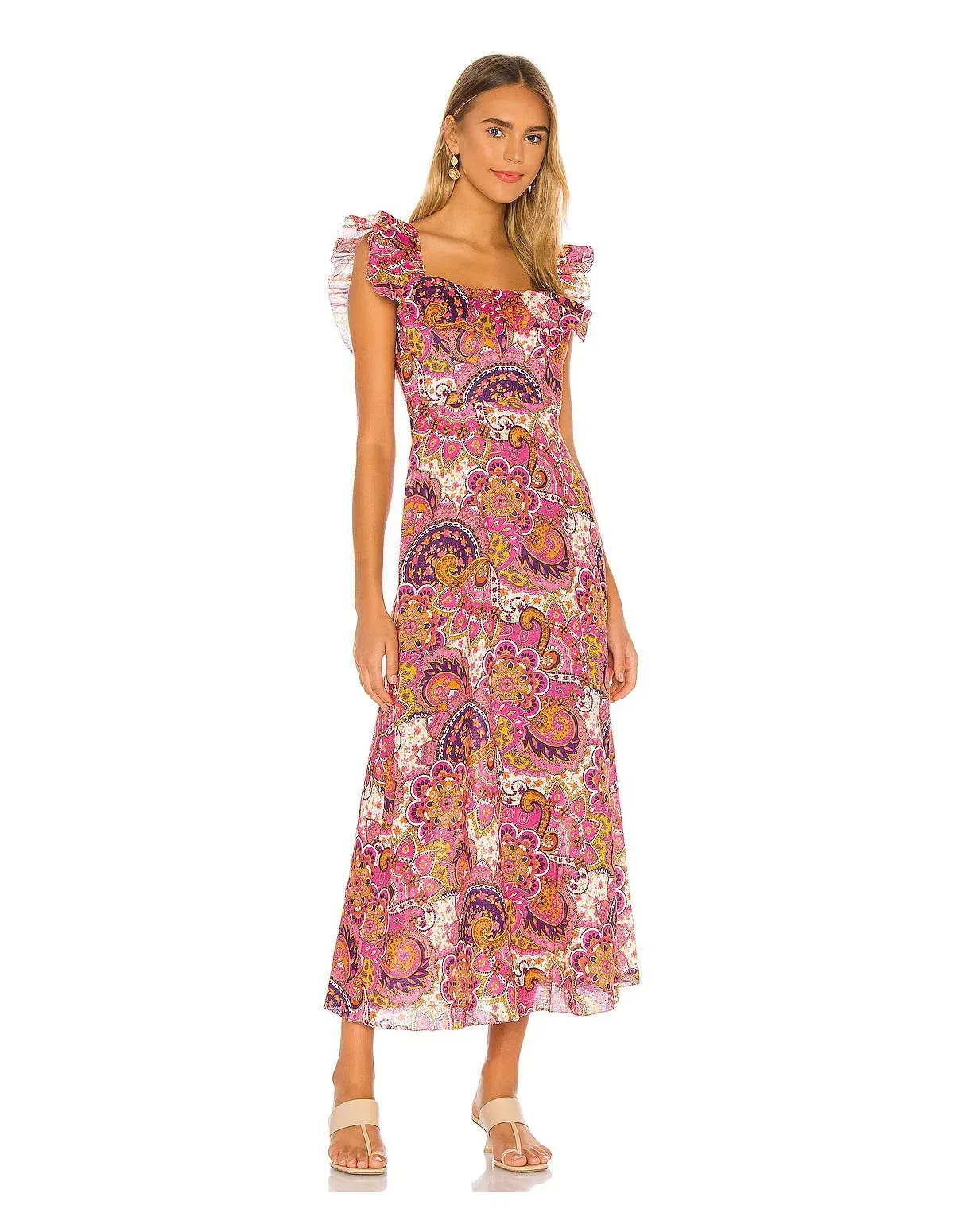 Zimmermann Fiesta Ruffle Midi Dress Print Size 12 for rent on The Volte - main image