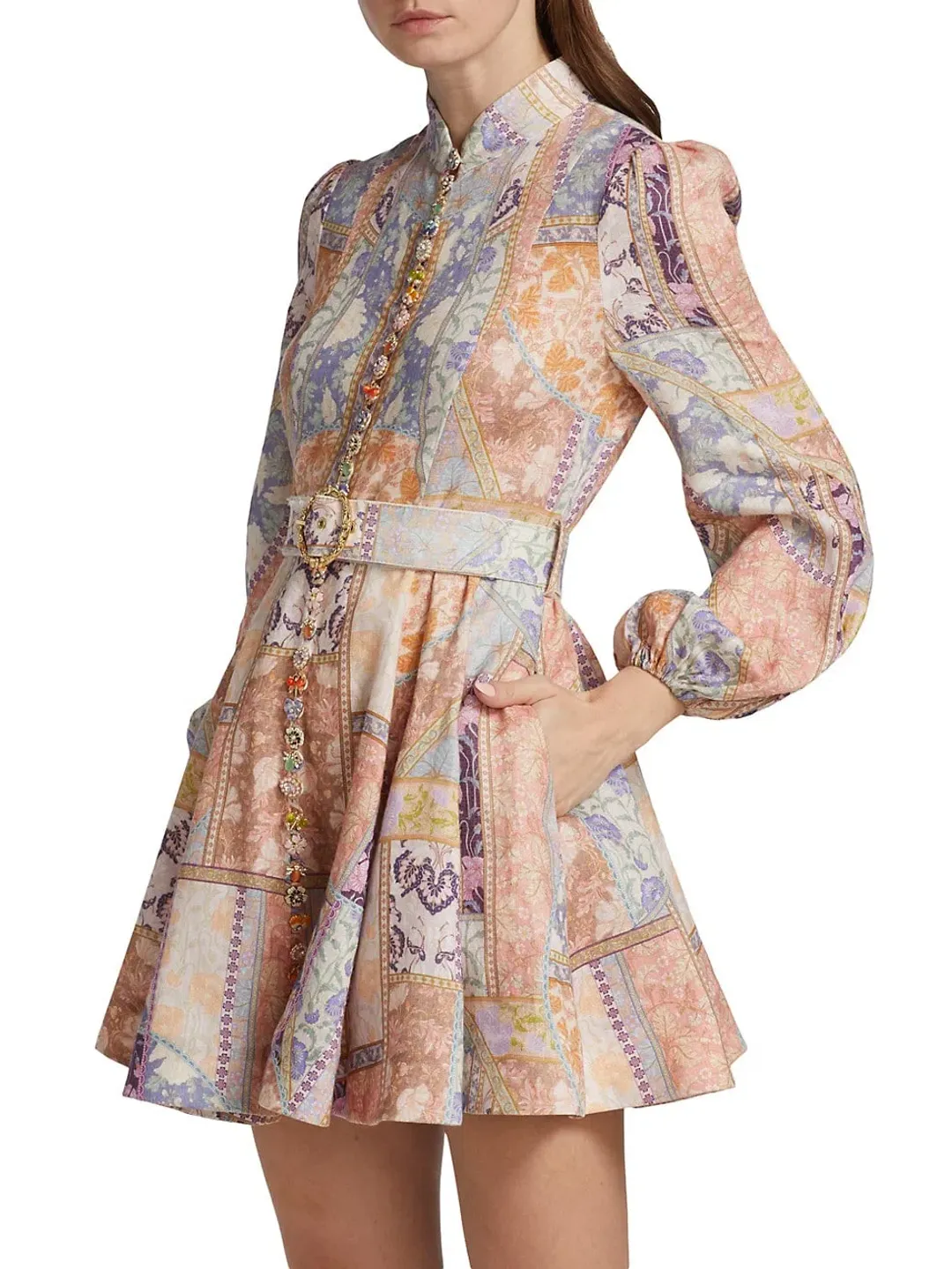 Zimmermann Kaleidoscope Buttoned Mini Dress Multi Swirl Floral Size 1 / Au 10 for rent on The Volte - main image