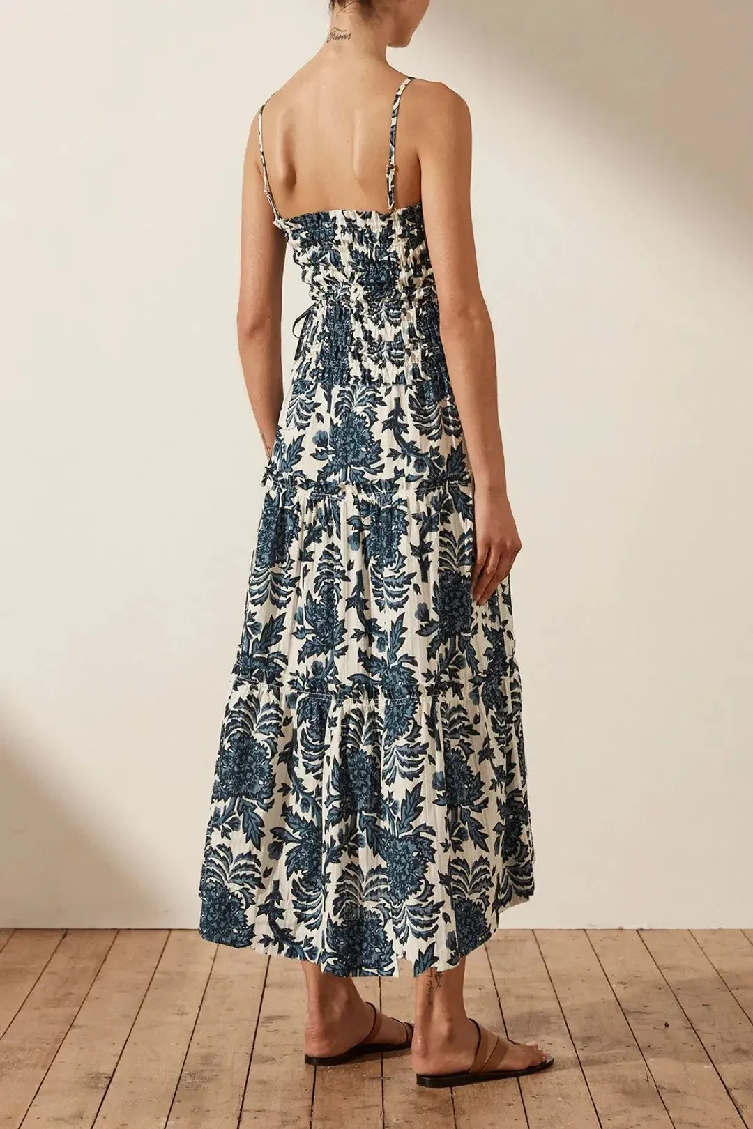 Shona Joy Diana Shirred Tiered Midi Dress Print Size 6 for rent on The Volte - main image
