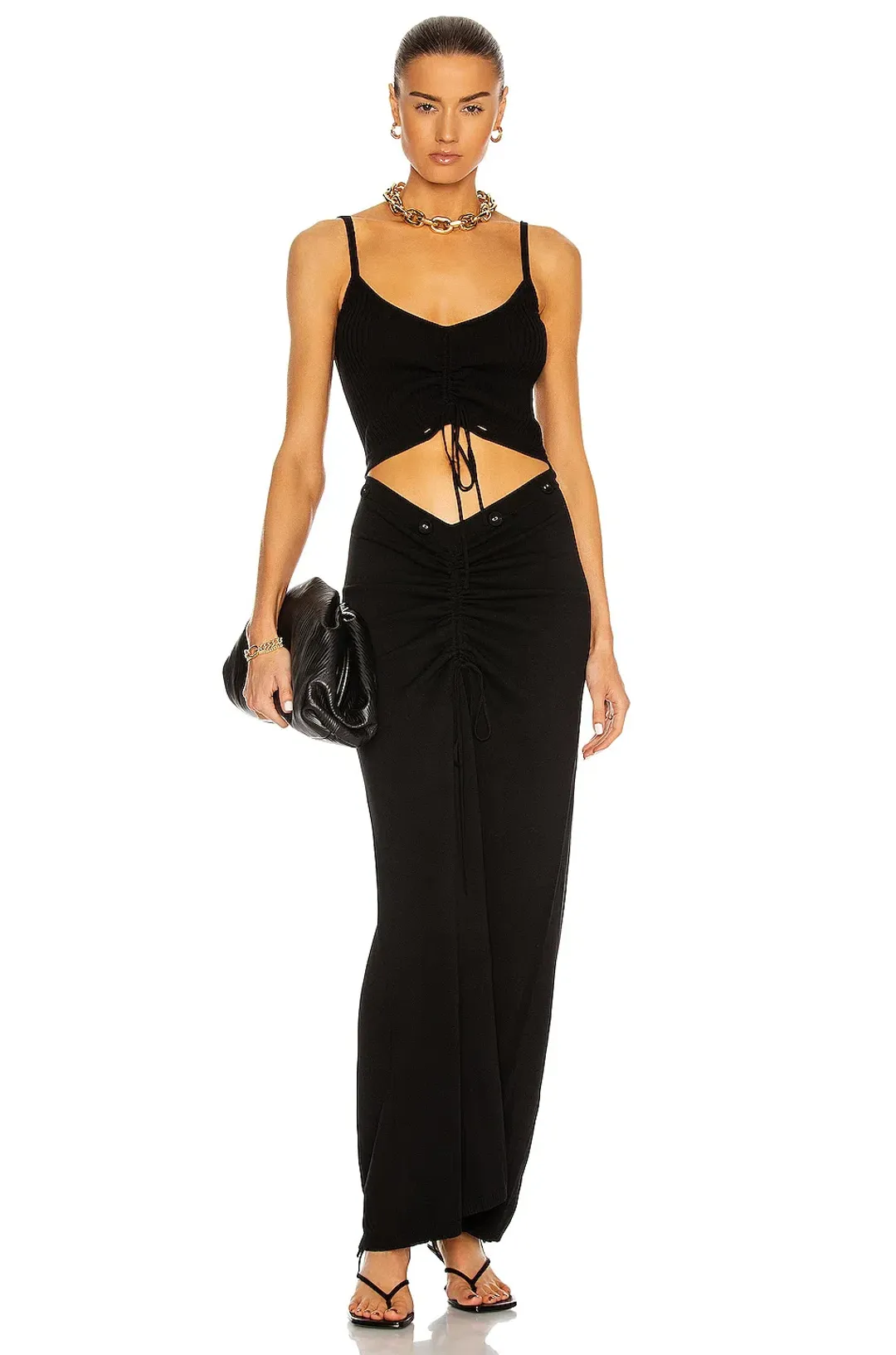 Christopher Esber Ruched Disconnect Cami Knit Dress Black Size 8 for rent on The Volte - main image