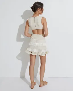 PATBO x Alessandra Plunge Fringe Trim Mini Dress Cream Size 4/ AU 8 for rent on The Volte - image 2