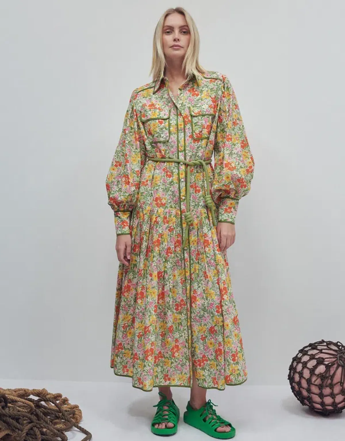 Alémais Cabana Midi Shirtdress Multi Size 8 for rent on The Volte - main image