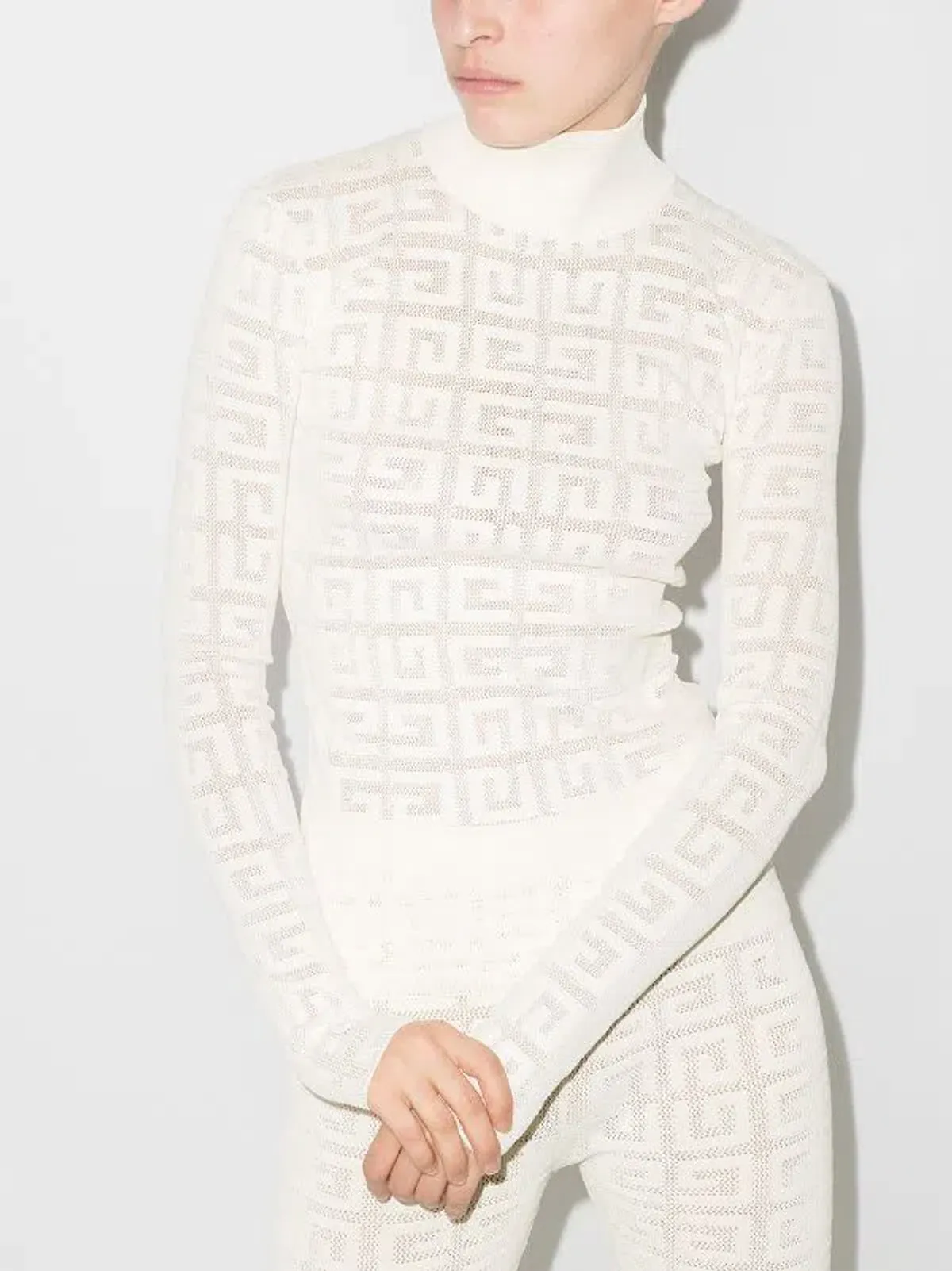Givenchy  Long Sleeve Jacquard Knit Top White Size 10 for rent on The Volte - main image